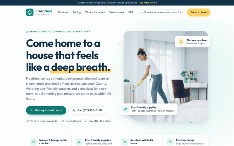 FreshNest Cleaning Co. concept website