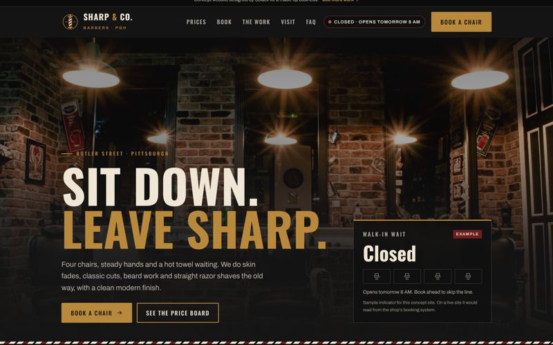 Sharp & Co. Barbers concept website